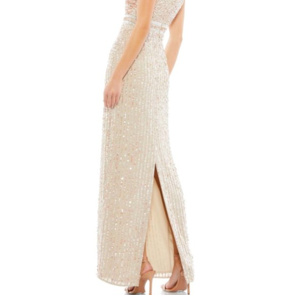 MAC DUGGAL VERTICAL SEQUIN COLUMN NUDE GOWN SZ 10 - Picture 4 of 4